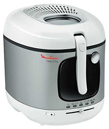 Moulinex Mega 2kg Fritteuse, Fritteuse mit Öl, Anti-Geruchs-Filter, regelbare Temperatur, leichte Reinigung, knusprige Pommes, 1.800 Watt, für bis zu 8 Personen, weiß/silber, AM4800