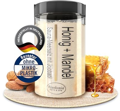 Frankonia BATH & SPA Sauna Salz Peeling Honig Mandel – 400 g Meersalz-Körperpeeling mit Jojobaöl & Vitamin E – Dusch- & Body Scrub für alle Hauttypen – Vegan & ohne Parabene – ohne Microplastik