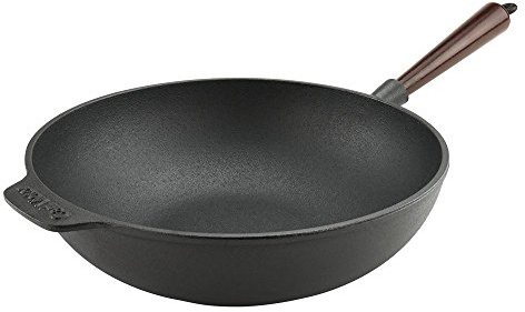 Carl Victor - Wokpfanne Wok Gusseisen Pfanne 30 cm mit Holzgriff