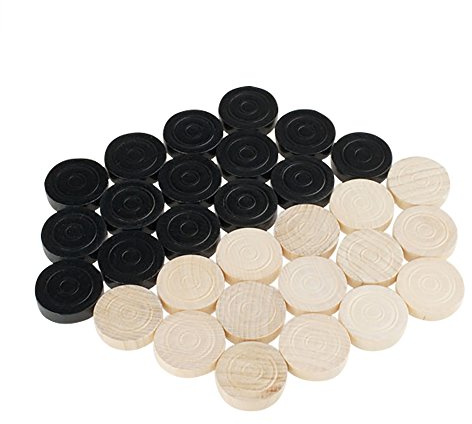 GICO Dame Mühle Backgammon Spielsteine 31/8 mm, Holz, 15 Natur, 15 schwarz - 2800