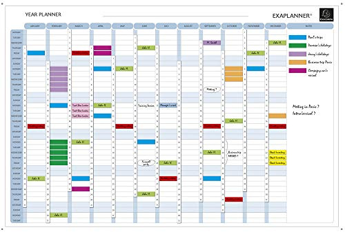 Exacompta 56153E Jahresplaner 90 x 59 cm Querformat mit ewigem Kalender, Vorderseite magnethaftend und abwischbar, inklusive Zubehör