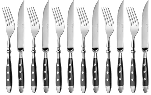GRÄWE Steakbesteck, 12-teilig, Besteckset für 6 Personen, Steakgabel, Steakmesser, Edelstahl poliert, schwer, spülmaschinengeeignet - Nürnberg