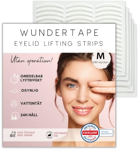 WUNDERTAPE Schlupflider Stripes Schlupflid Tape Streifen zum Augenlid-Lifting ohne OP (wasserfest, unsichtbar,24h halt, eyelid tape) Augenlid stripes unsichtbar (240 M)