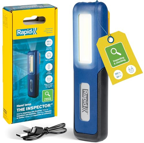 Rapid LED Akku-Leuchte 150 Lumen mit zwei Leuchten und IP42 | 150 Lumen Taschenlampe; LED-Werkstattlampe; Toplicht 50 Lumen; Magnet & Haken; IP42; Arbeitsleuchte kompakt für enge Räume