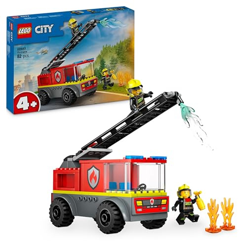 LEGO City Feuerwehrleiterfahrzeug - Feuerwehrauto Spielzeug mit 2 Feuerwehrmann Minifiguren für Jungen und Mädchen ab 4 Jahren - Lernspielzeug - Geschenk für Vorschulkinder 60463