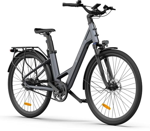 ADO E-Bike Air 28 Elektrofahrrad,electric bikes Pedelec Riemenantrieb,e bike 28 zoll,Momenten-Sensor, 1 Gang, Heckmotor, 345,00 Wh Akku,Tiefeinsteiger, ebike Damen/Herren,Gepäckträger,Lampe (gray)