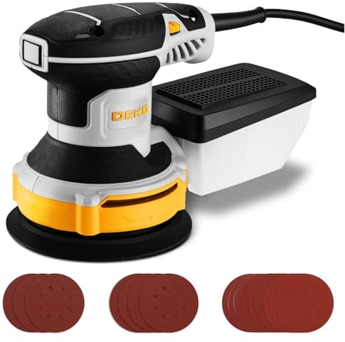 Exzenterschleifer 125mm mit Absaug 300W: DEKOPRO Schleifmaschine für Holz mit 16 Schleifpapieren,6 Geschwindigkeiten,14000 U/min, Hochleistungsentstaubungsanlage - Schleifgerät Holz,Grau