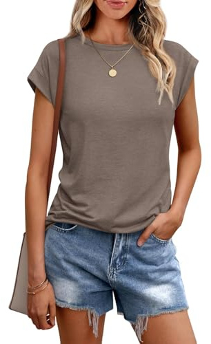 Cuptacc Tshirt Damen Sommer Rundhals Kurzarm Tops Business Outfit Basic | Rundhalsausschnitt,Kappenärmel,Lockere Passform,Leicht und Luftig Stoff,Alltagstauglich,Unkomplizierter Schnitt