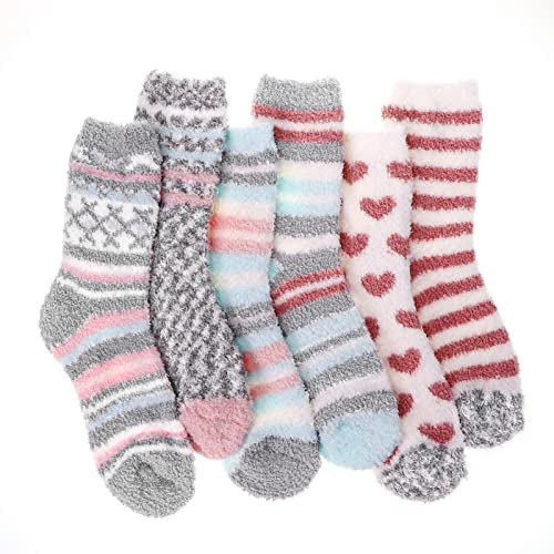 Blu Ninfee Warme Kuschelsocken Damen 36-42, Flauschige Kuschel Socken | 6 Paar Dicke Bettsocken Schlafsocken Mädchen, Weiche Flauschsocken Kuschelige Socken für Herbst Winter Weihnachten