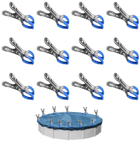 12 Stück Klammern Metall für Poolabdeckung, Befestigungsklammern mit Schutzfolie, Planenclips, Klemmzwingen für Oberirdische Pools, Klemmzwingen mit Starker Spannkraft zum Fotografie und Gewächshaus