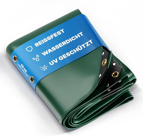 NEMAXX® Abdeckplane 650 g/m² 3x4 m (12 m²) Grün – reißfeste PVC-Gewebeplane, 100% wasserdicht & UV-beständig, Messing-Ösen, verschweißter Saum – für LKW, Anhänger, Boot, Holz, Pool & Garten