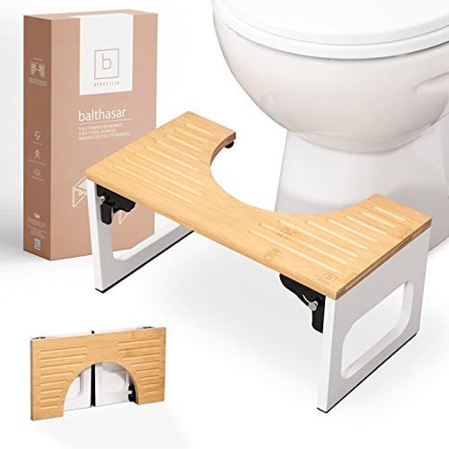 BENKSTEIN Toilettenhocker Erwachsene - Holz - Klohocker - Toilette Bambus - Tritthocker - klappbar - WC Hocker