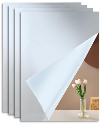 Kievano 4 Stück Klebespiegel 30×20cm, 2mm Acryl Spiegelfliesen selbstklebend – Flexibel, Bruchsicher, Spiegelfolie zum Kleben für Wand, Tür, Badezimmer, Schlafzimmer, Flur, DIY Dekoration