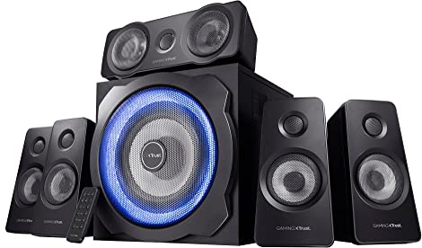 Trust Gaming 21738 GXT 658 Tytan 5.1 Surround PC Lautsprecher mit Subwoofer, Speakers mit LED Beleuchtung, Soundsystem für PC, Laptop, Konsole, TV, Schwarz, 180 W (90 W RMS)