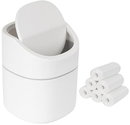 JOYFIER Mini tischmülleimer 2L mit Müllsäcken 180 Stück, tischabfalleimer mit deckel für Den Waschtisch Küche Badezimmer Büro Schreibtisch (Weiß)