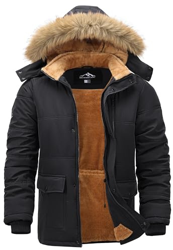 Peakwell Herren Fleece Winterjacke Übergangsjacke Arbeitsjacke Parka | Gefüttert, Abnehmbare Kapuze, Verstellbare Zugbänder Taille & Saum, Mehrere Praktische Taschen, ohne Überflüssige Lederlabels