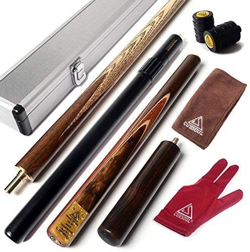 CUESOUL 57 Handcraft 3/4 Jointed Snooker Queues with Mini Butt End Extension Packed in Aluminium Koffer(D303)