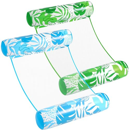 Sloosh 2 Packungen Hängematte Pool Floats Erwachsene, 4 in 1 Mehrzweck Aufblasbare Pool Floats PVC Wasser Hängematte Lounge Floaties(Blau,Grün)
