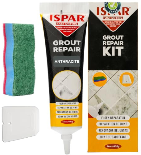ISPAR Fugenreparatur Anthrazit 400g – Fugenfüller & Fugenmörtel für Fliesen – Schnell trocknend & Geruchsneutral – Für Bad, Küche & Fugenauffrischung - Mit Spachtel & Schwamm –
