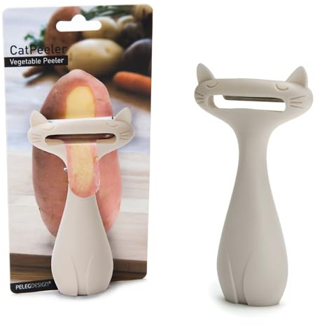 PELEG DESIGN CatPeeler Sparschäler Katze – Lustiger Gemüseschäler für Kartoffeln, Karotten & Obst, Pendelschäler mit Edelstahlklinge, Originelles Küchenzubehör & Geschenk für Katzenfans (Weiß)