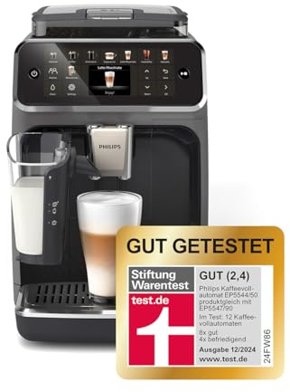 Philips Serie 5500 Kaffeevollautomat – LatteGo Milchsystem, 20 heiße und kalte Kaffeespezialitäten, 40% leiser mit SilentBrew, QuickStart, Schwarz/Grau (EP5544/50)