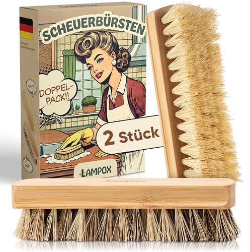 lampox - 2er Set Scheuerbürste mit weichen & harten Borsten, Reinigungsbürste, Teppichbürste, Wurzelbürste, Schrubberbürste, Putzbürste, Bürste Reinigung für Küche, Garten, Haushalt