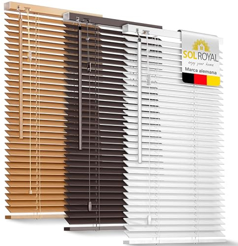 Sol Royal Holzjalousie JH3 Jalousie aus Holz Tür- und Fensterjalousie | 130x160cm Weiß umweltschonend produziert Fenster 3,5cm breite Lamellen Jalousien Blickschutz Holzrollo SolDecor JH3