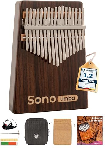 Sonodrum Kalimba Sonolimba mit 17 Schlüsseln in C - Dur aus Rosenholz - Daumenklavier inkl. Set mit Liederbuch, Schutztasche, Stimmhammer und weiteres. Kalimba Instrument für Kinder und Erwachsene.