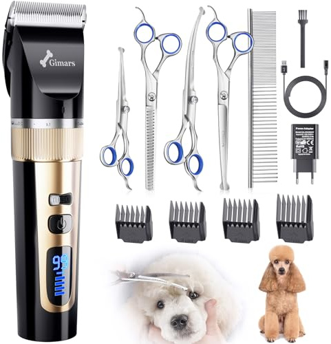 Gimars 6-in-1 Hundeschermaschine mit Profi Scheren-Set, 7000 U/min Leise Hunde Schermaschinen, Aufladbarer Kabellose Hundehaarschneidemaschine, Tierhaarschneidemaschine Hunderasierer für dichtes Fell