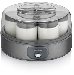 Severin Joghurtbereiter, griechischer Art, inkl. 7 Joghurtgläser á 150ml für 1L selbstgemachten Joghurt, transparenter Deckel, Joghurt-Maschine für zuhause, Kippschalter, 18W, dark inox, JG 3510