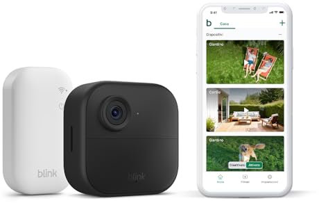 Blink-Kamera Outdoor 4 | Kabellose intelligente HD-Sicherheitskamera, zwei Jahre Batterielaufzeit, funktioniert mit Alexa | 1-Kamera-System mit enthaltenem Sync Module Core | IP65