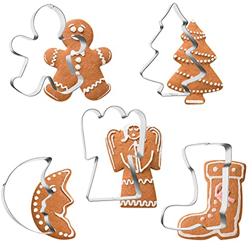 Ausstechformen Set Weihnachten - 5 große XXL Ausstecher für Kekse Plätzchen - Mond - Engel - Stiefel - Weihnachtsbaum - Lebkuchenmann