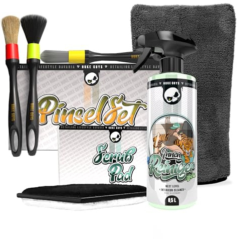 Nuke Guys Auto Reinigungsset Innenraum | Innenraumreiniger 500ml + Detailing Handschuh + 3X Reinigungspinsel + Scrub Pad | Autopflege Set Innen