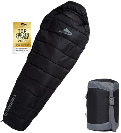 Steinwood Premium Schlafsack koppelbar extra breit 3-4 Season 210cm - Outdoorschlafsack, Mumienschlafsack, Hüttenschlafsack (3/4 Season - Anthrazit - Zipper Beidseitig)