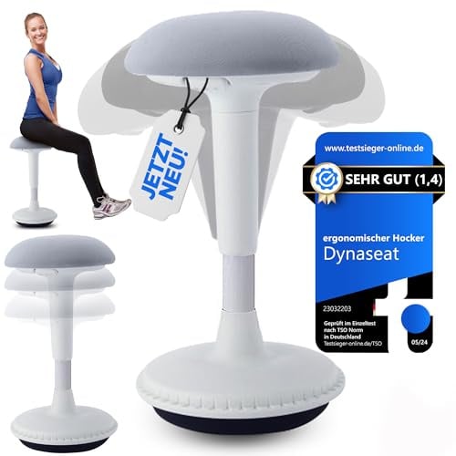 Dynaseat Ergonomischer Hocker höhenverstellbar zum Sitzen & Stehen (Weiß, 45-65 Variante) - Sitzhocker Bürohocker ergonomisch - Schreibtischhocker mit Schwingeffekt - Stehhilfe