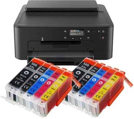IC-Office TS705a Farbtintenstrahl-Drucker (Drucker, USB, CD-Druck, WLAN, LAN, Apple AirPrint) Schwarz + 10 XXL Tintenpatronen