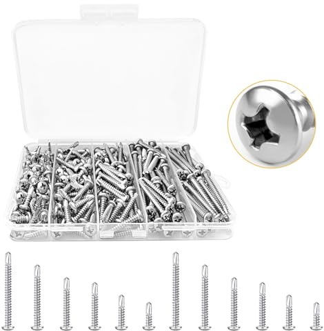 200 Stück Blechschrauben Selbstschneidende Schrauben Edelstahl Schrauben Sortiment Kit, Selbstschneidend Bohrschrauben Selbstbohrende Schrauben Set M2/M3/M4/M5/M6, für Blech, Holz, Kunststoffe mit Bit