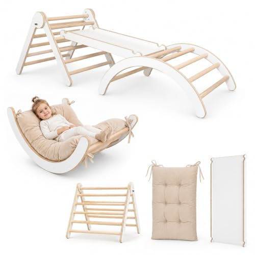 MAMOI® Klettergerüst Kletterdreieck Indoor 4 in 1 Set. Montessori Kletterbogen mit Kissen, Indoor Spielplatz