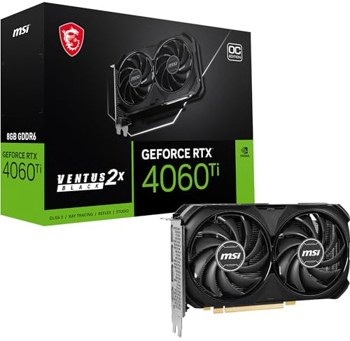 MSI GeForce RTX 4060 Ti Ventus 2X Black 8G OC Grafikkarte -NVIDIA RTX 4060 Ti, 8 GB GDDR6 Speicher, 18Gbps, PCIe 4.0, DLSS3