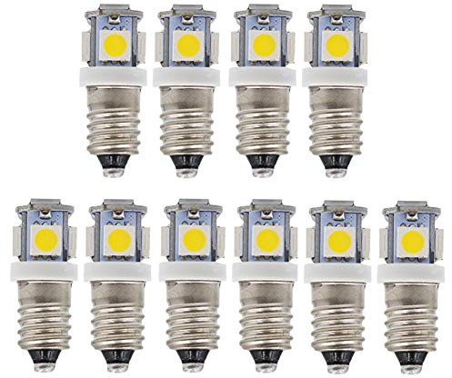 GutReise LED-Leuchtmittel, 10 Stück E10 3V 6V 9V 12V 24V Kaltweiß Warmweiß 5 LED, 1 W 60Lm (Warmweiß, 12V)