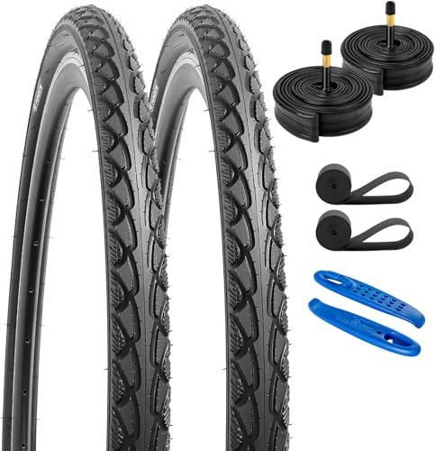 YunSCM 2Pcs Faltbare 700C/28 Zoll Fahrradreifen 700x45C 28x1.75 Mantel 47-622 und 2Pcs 28 Zoll Schlauch AV48mm Ventil Kompatibel Stadt/Straße / 28x1.75 Reifen und Schlauche