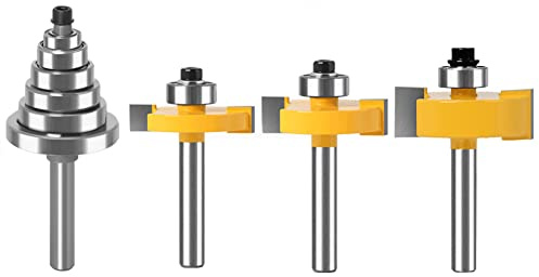 WSOOX 4-tlg Nutfräser Set Falzfräser Bit Set, Schaft 1/4 Zoll, Falzfräser mit 6 Kugellagersatz (1/8, 1/4, 5/16, 3/8, 7/16, 1/2 B Ohrringe)