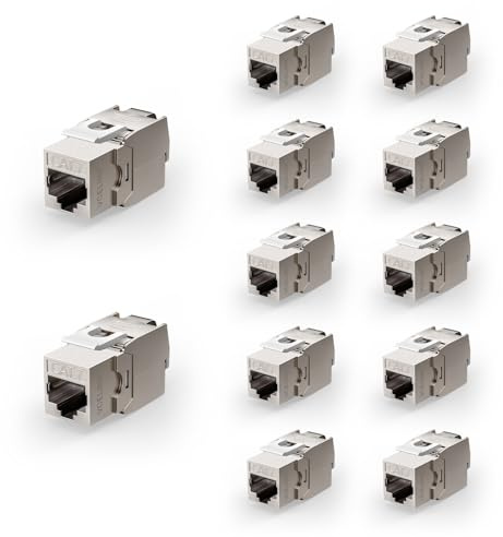 VCELINK CAT 7 Keystone RJ45 Modul, geschirmt, 10 Gbit/s, 600 MHz, 12 Stück | Werkzeuglose LSA, vollgeschirmte Einbaubuchse für Patchpanel und Netzwerkdose, AWG 22–24, PoE-kompatibel