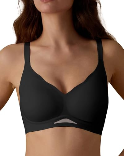 SHARICCA Damen BH Ohne Bügel Bequemer Nahtloser BHS T-Shirts Push Up V-Ausschnitt Weicher Gepolstert Bustier Seamless Bra mit Verstellbaren Trägern