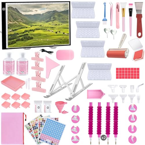 Lenxnmy 247 Stück All-Inclusive Diamant Malerei Werkzeug Set Diamond Art Zubehör Kit mit A3 Diamant Painting Lichtplatten,Diamond Painting Versiegelung,Diamantkorrektur Stifte Aufbewahrungsbox