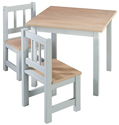 roba Kindersitzgruppe 'Woody' - 2 Kinderstühle & 1 Tisch - Sitzgarnitur/Sitzmöbel für Kinder in Holzdekor & Taupe