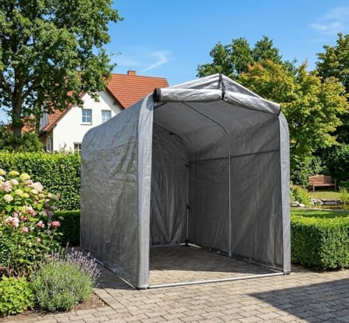 Kapler Fahrradgarage 220 x 157 x 195 cm für 3 Fahrräder Grau | Wasserabweisende PE Plane und verzinkter Stahlrahmen für die Fahrradaufbewahrung im Garten