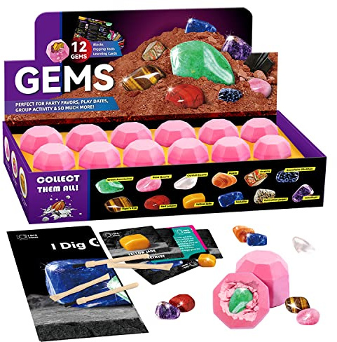 Byncceh Edelsteine Ausgrabungsset für Kinder ab 7 Jahren, Mineralien Ausgraben Set mit 12 Steine, Mineralogie Spielzeug Geologie Archäologie Geschenk für Kinder Jungen Mädchen