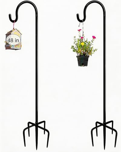 ADTSADDTO Garden Schäferhaken, 2 StÜCke 120 Cm Metall-Gartenstecker Mit Heavy Duty Rust Resistant Haken Mit 5 Prong Base Shepherds Crook Hook FÜR Solarleuchten, Pflanzenkörbe, Laternen, Vogelhäuschen