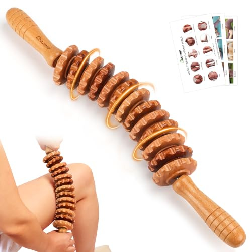 Neues Design Faszienrolle Holz Massagegerät, Faszienstab Roller Wood, Massageroller Mit Griff, Massage Holz Anti Cellulite Massagegerät, für Maderotherapie und Lymphdrainage 42.2cm 350g Buche